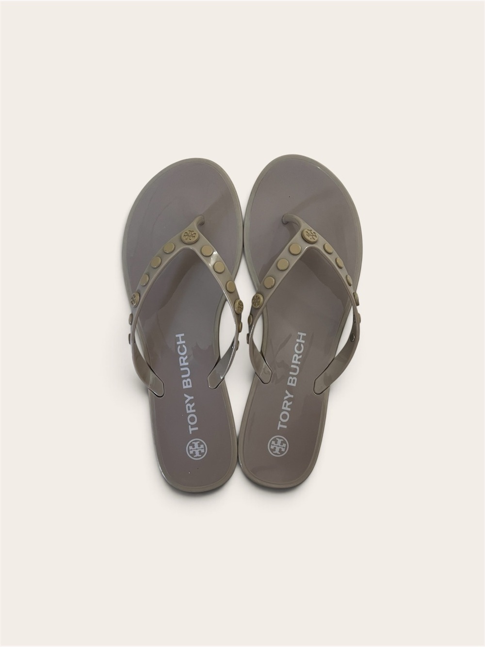 Tory Burch Taupe Jelly Logo Stud Sandals